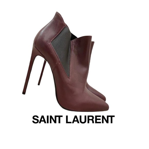 Saint Laurent Paris LEATHER ANKLE BOOTS - BURGUNDY size 39 fit US size 8/8.5